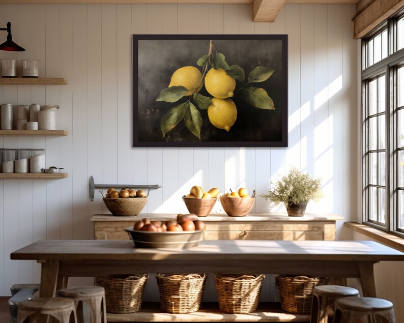 Lemon | Moody Fruit Print, Vintage Citrus Still Life Oil Painting ...