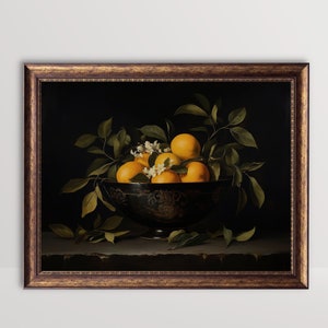 orange art print,orange oil painting,moody fruit print,kitchen wall art, vintage citrus print,fruit bowl print,fruit still life, still life painting, antique fruit prints,kitchen painting,oranges wall art,rustic farmhouse kitchen fruit print