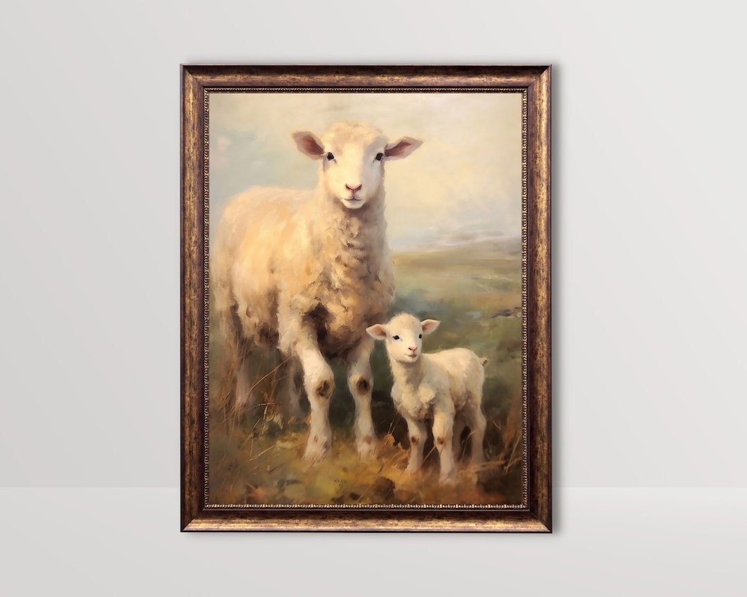 Sheep | Vintage Lamb Oil Painting, Rustic Farmhouse Decor, Easter ...
