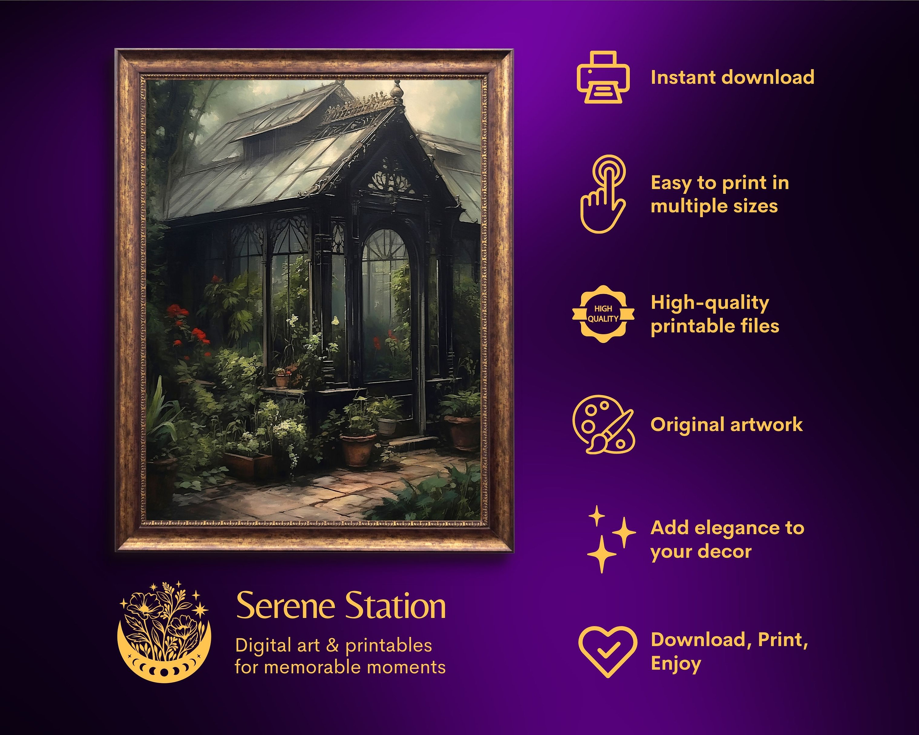 Moody Victorian Greenhouse Dark Academia Painting Etsy