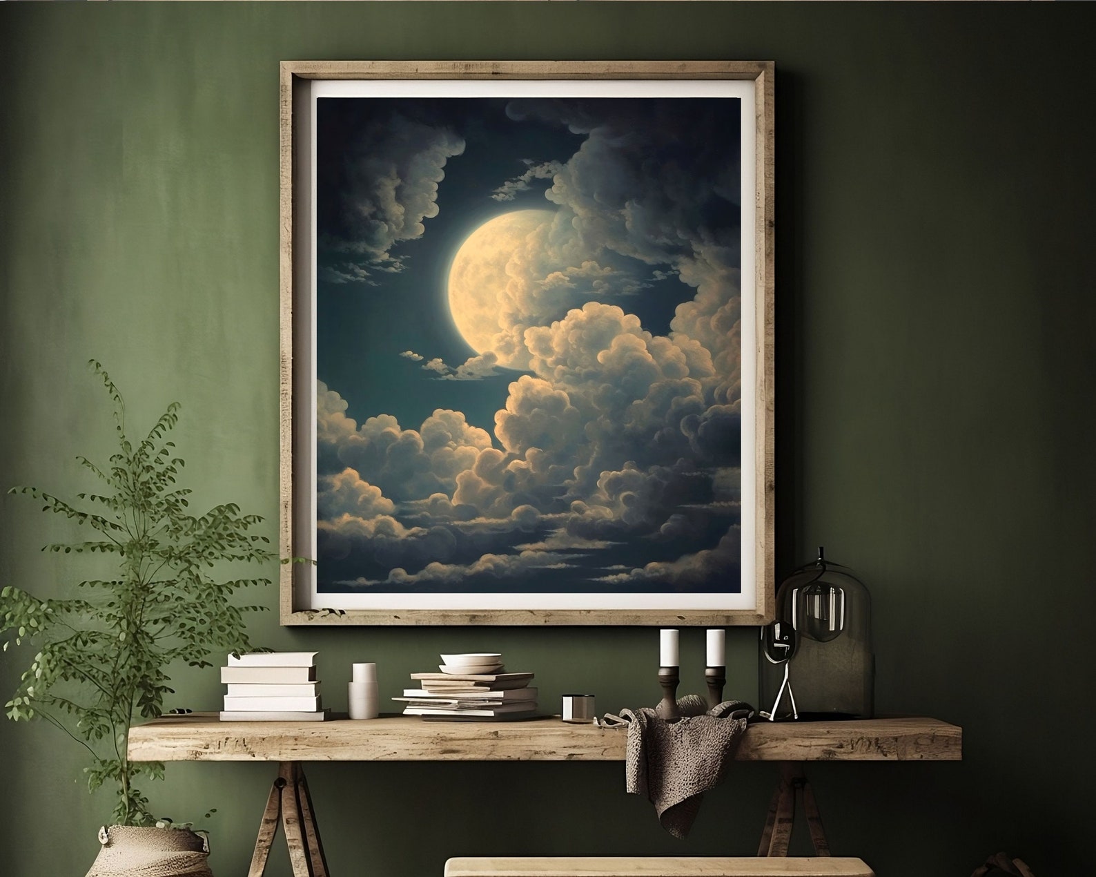 Moon and Clouds | Antique Celestial Wall Art, Moody Night Sky Painting ...