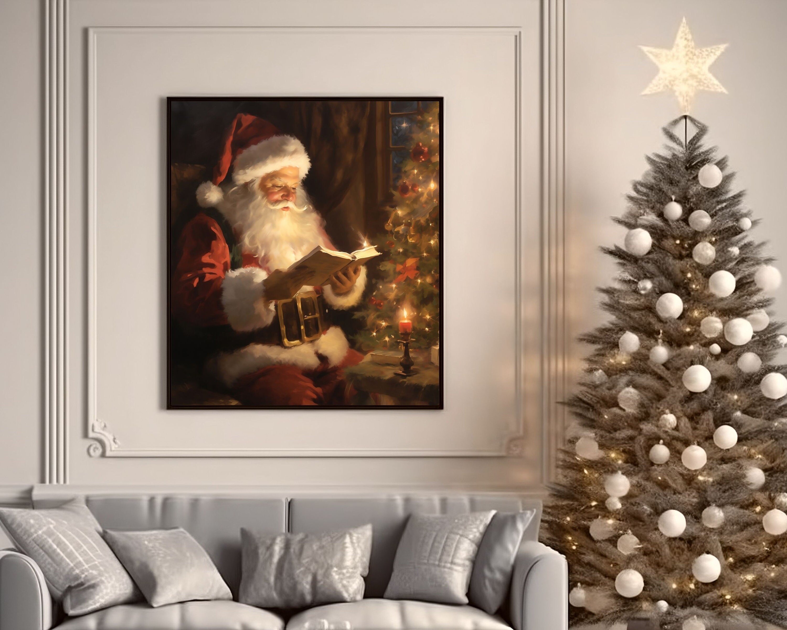 Generisch Vintage Christas Canvas Wall Art, Santa Claus Reading