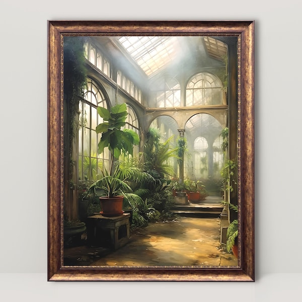 Victorian Vintage Conservatory Greenhouse Oil Painting Printable, Renaissance French Aesthetic, Coquette Room Decor, Light Academia Wall Art