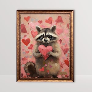 raccoon art print,raccoon valentine gifts,valentines wall art,valentine day gift, valentines printable,valentines prints,pink valentine decor,romantic art print,love wall art,pink bedroom decor,heart painting,pink heart art, funny anniversary gifts