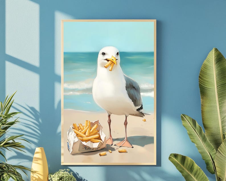 Seagull French Fries | Beach Wall Art Cute Coastal Kitchen Decor Funny ...