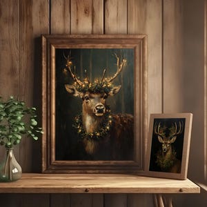 reindeer print,dark christmas wall art,moody winter print,dark academia prints,reindeer painting,holiday home decor,festive xmas decor, christmas printables,vintage christmas prints,cottagecore christmas,christmas deer print, vintage reindeer art