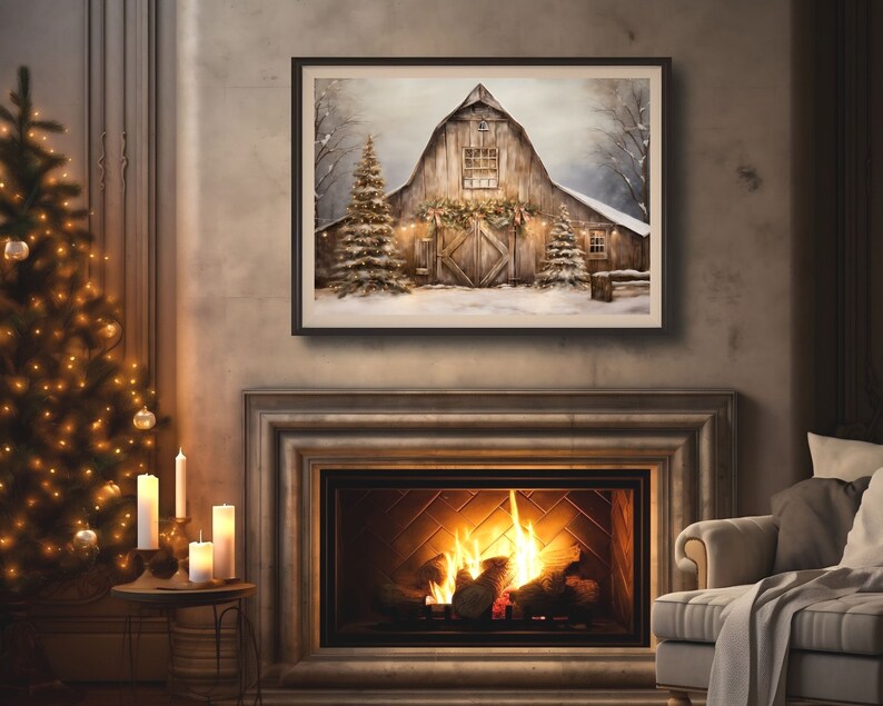 rustic barn print,winter farm scene,winter farmhouse,christmas barn decor,barn oil painting, country christmas, winte landscape art,neutral christmas wall art,vintage christmas prints,festive wall art,holiday decor,xmas printable,winter oil painting