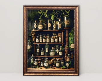 Vintage Apothecary | Dark Academia Wall Art, Witch Kitchen Decor, Antique Oil Painting, Goth Cottagecore Aesthetic, Witchy Decor Printable