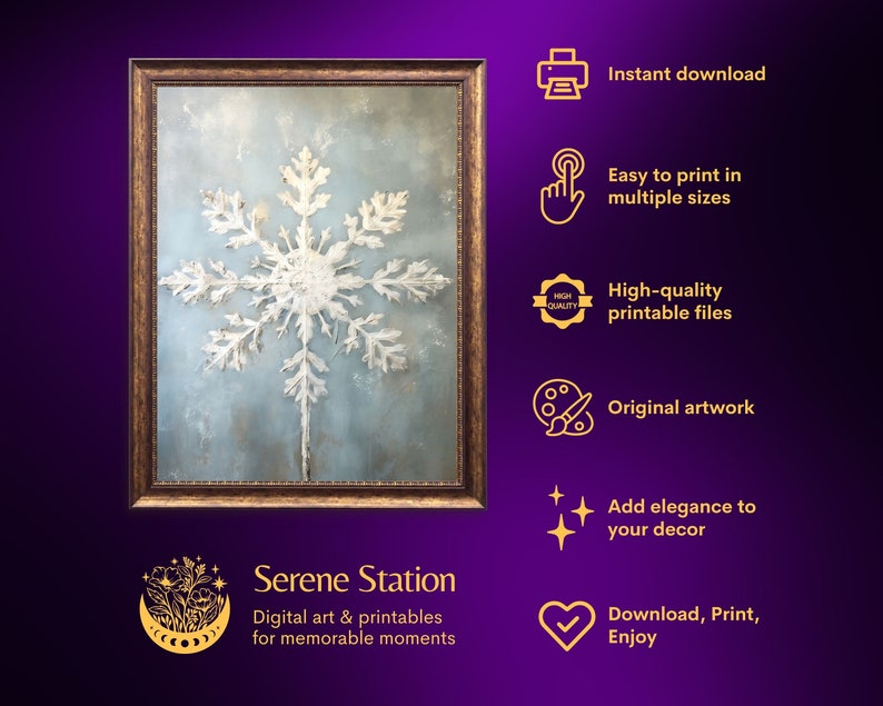 snowflake wall art, blue snowflake painting art print,rustic christmas winter printable,xmas printable,winter wall art,vintage winter oil painitng,festive home decor,snowflakes printables,rustic holiday wall decor,farmhouse christmas,xmas decorations