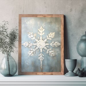 snowflake wall art, blue snowflake painting art print,rustic christmas winter printable,xmas printable,winter wall art,vintage winter oil painitng,festive home decor,snowflakes printables,rustic holiday wall decor,farmhouse christmas,xmas decorations