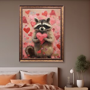raccoon art print,raccoon valentine gifts,valentines wall art,valentine day gift, valentines printable,valentines prints,pink valentine decor,romantic art print,love wall art,pink bedroom decor,heart painting,pink heart art, funny anniversary gifts