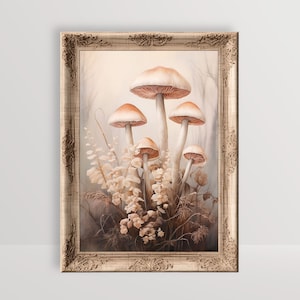 Misty Mushrooms | Cottagecore Print, Blush Boho Fall Decor, Printable Autumn Wall Art, Botanical Vintage Painting, Naturecore Pink Aesthetic