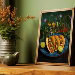 taco wall art,taco oil painting,vintage taco print,mexican food wall art,kitchen wall art,whimsical wall decor,food wall art, funny food prints,still life wall art,still life painting,bar cart decor,moody kitchen decor,moody kitchen art,dark kitchen art,kitchen wall decor,moody kitchen print,wildflowers art print,whimsical art prints,moody kitchen art,dark kitchen prints,wildflower kitchen art, cottagecore wall art,food art print,fun kitchen art,dinner wall art,dining wall art,foodie wall art