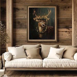 reindeer print,dark christmas wall art,moody winter print,dark academia prints,reindeer painting,holiday home decor,festive xmas decor, christmas printables,vintage christmas prints,cottagecore christmas,christmas deer print, vintage reindeer art