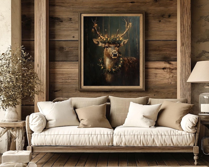 reindeer print,dark christmas wall art,moody winter print,dark academia prints,reindeer painting,holiday home decor,festive xmas decor, christmas printables,vintage christmas prints,cottagecore christmas,christmas deer print, vintage reindeer art