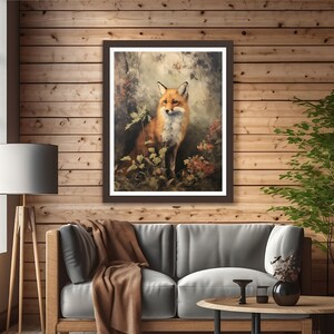 Fox | Cottagecore Print, Forest Animal Vintage Oil Painting, Botanical Wall Art, Whimsical Fox Poster Victorian Aesthetic Woodland Printable image 4