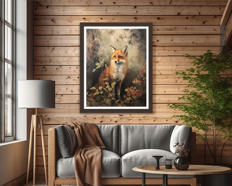 Fox | Cottagecore Print, Forest Animal Vintage Oil Painting, Botanical Wall Art, Whimsical Fox Poster Victorian Aesthetic Woodland Printable image 4