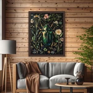beetle wall art,green beetle art print,insect wall art,dark academia prints,dark green art,dark botanical art,moody goth wall art,moody art printable,dark floral print,gothic room decor,goth cottagecore decor,beetle bug poster,vintage insect prints