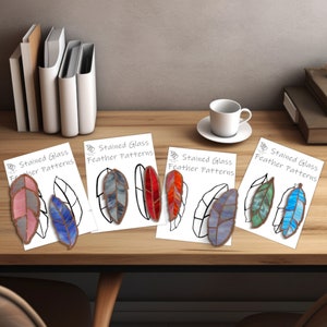 Easy Stained Glass Feather Pattern x 8 ~ Suncatcher Glass Patterns ~ Whimsical Feathers ~ Beginner ~ Digital Download ~ PDF