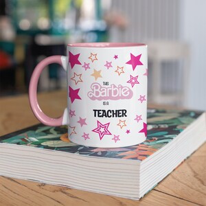 cute career gift, This barbi is a “choose your job title”, pink pattern mug, Job title cup