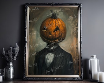 Jack Renaissance Portrait, Jack O Lantern Print, Halloween Print, Vintage Poster, Art Poster Print, Dark Academia, Halloween Decor