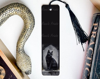 Black Cat On A Headstone  Bookmark With Tassel, Goth Home Decor, Book Lover Gifts, Spooky Decor, Dark Academia, Halloween Decor