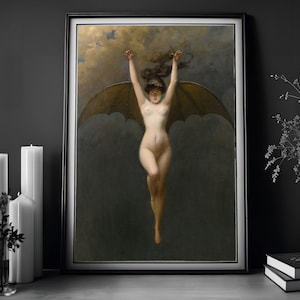 Bat Woman By Albert Joseph Penot, Vintage Painting, Fine Art Print, Witch Print, Halloween Decor, Art Poster Print