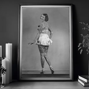 Tattoo Lady Standing, Vintage Photographs, Weird and Unusual Photo Print, Art Poster Print, Tattoo Lover Gifts