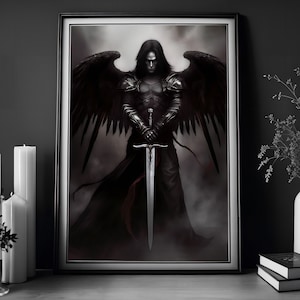 Ángel oscuro con espada, impresión de Booktok, impresión de póster artístico, academia oscura, estilo gótico victoriano