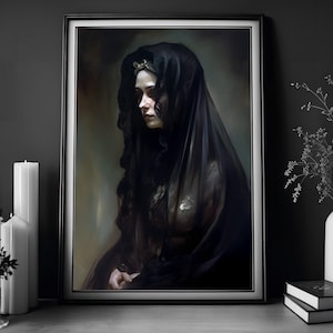 Veiled Lady, Victorian Lady Art Print, Vintage Poster, Art Poster Print, Dark Academia, Gothic Victorian, Haunted Mansion