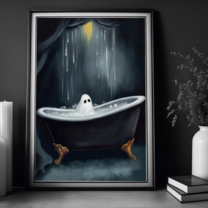 Ghost In The Bath Tub, Bubble Bath Ghost, Vintage Poster, Art Poster Print, Dark Academia, Haunting Ghost, Halloween Decor