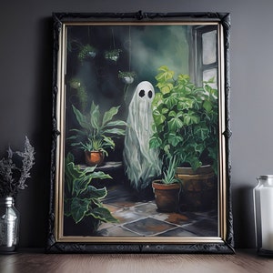 Plant Lover Ghost, Vintage Poster, Art Poster Print, Dark Academia, Haunting Ghost, Halloween Decor