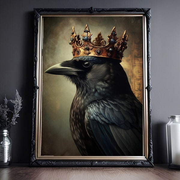 King Crow Print, Vintage Poster, Art Poster Print, Dark Academia, Gothic Victorian Crow