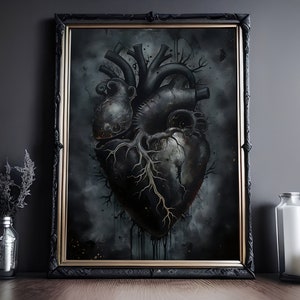 Black Heart Art Print, Vintage Poster, Art Poster Print, Dark Academia, Gothic Victorian, Anatomical Heart