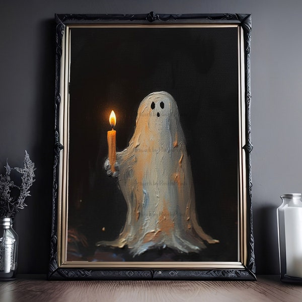 Ghost Holding A Candle, Vintage Poster, Art Poster Print, Dark Academia, Haunting Ghost, Halloween Decor