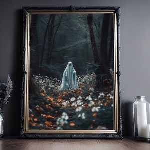 Ghost In The Forest, Vintage Poster, Art Poster Print, Dark Academia, Haunting Ghost, Halloween Decor image 1