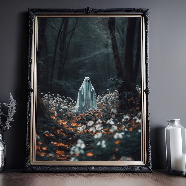 Ghost In The Forest, Vintage Poster, Art Poster Print, Dark Academia, Haunting Ghost, Halloween Decor