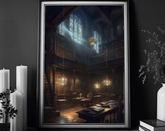 Gothic Library Print, Vintage Poster, Art Poster Print, Dark Academia, Gothic Victorian, Reading Gifts