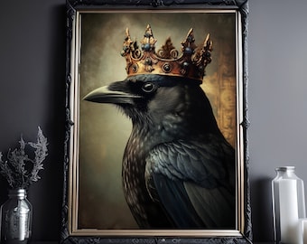King Crow Print, Vintage Poster, Art Poster Print, Dark Academia, Gothic Victorian Crow
