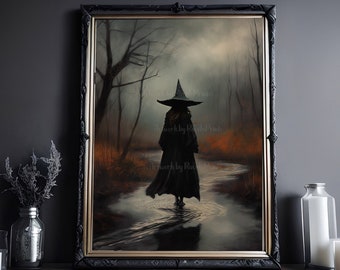 Witch In The Creek, Witch Decor, Vintage Poster, Art Poster Print, Dark Academia, Gothic Victorian