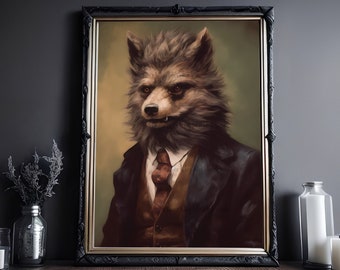 Werewolf Portrait, Renaissance Portrait, Art Poster Print, Dark Academia, Werewolf Print, Halloween Decor, Monster Print