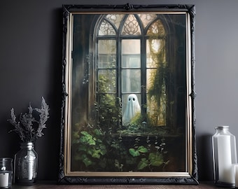 Ghost Outside Looking In, Vintage Poster, Art Poster Print, Dark Academia, Haunting Ghost, Halloween Decor