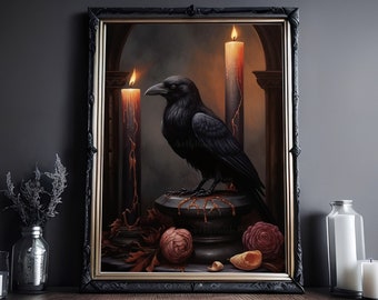 Raven With Candles, Vintage Poster, Art Poster Print, Dark Academia, Gothic Victorian Crow