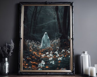 Ghost In The Forest, Vintage Poster, Art Poster Print, Dark Academia, Haunting Ghost, Halloween Decor