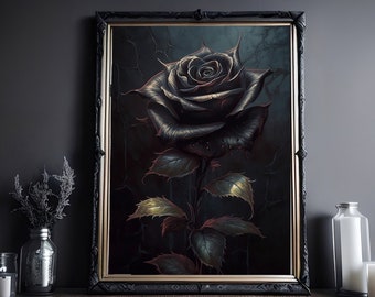 Black Rose Art Print, Vintage Poster, Art Poster Print, Dark Academia, Gothic Victorian