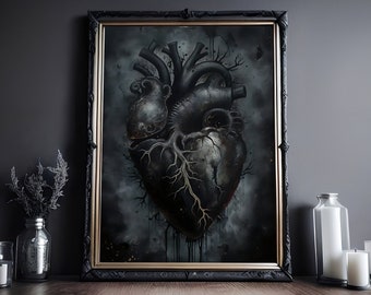 Black Heart Art Print, Vintage Poster, Art Poster Print, Dark Academia, Gothic Victorian, Anatomical Heart