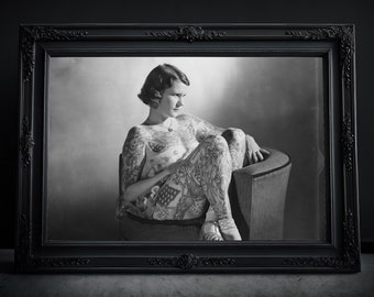 Tattoo Lady, Vintage Photographs, Weird and Unusual Photo Print, Art Poster Print, Tattoo Lover Gifts