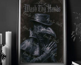 Wash Thy Hands, Plague Doctor Painting, Bathroom Wall Art, Halloween Art, Gothic Art, Halloween Decor, Dark Home Decor, Bathroom Decor