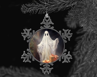 Ghost With Presents Christmas Ornament, Vintage Christmas Decor, Gothic Christmas, Creepmas Decor, Dark Academia, Haunting Ghost