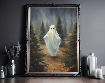 Ghost In A Christmas Tree Farm, Art Poster Print, Dark Academia, Haunting Ghost, Holiday Decor, Christmas Print, Gothic Christmas
